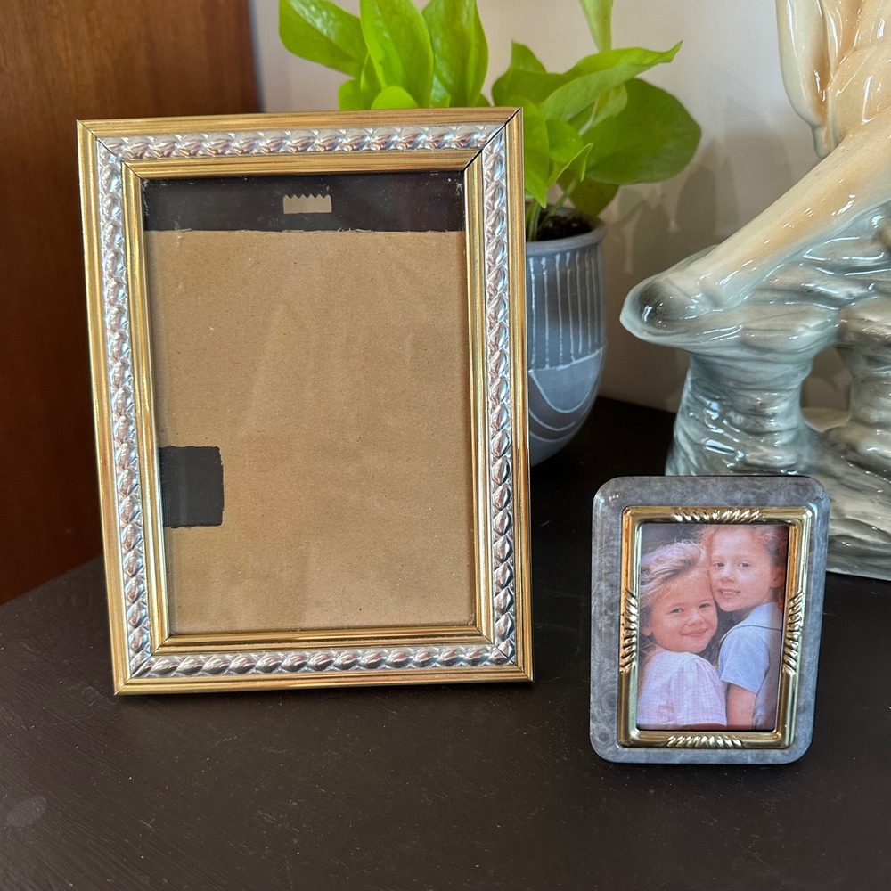 VTG 90's Picture Frame Set 2 Gold Silver Textured 5x7 2x3 Cottagecore Grannycore